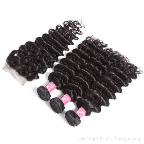 Cambodian Virgin Hair Closure,Bundles Deep Wave Closure And Bundles For Brazilian White Woman